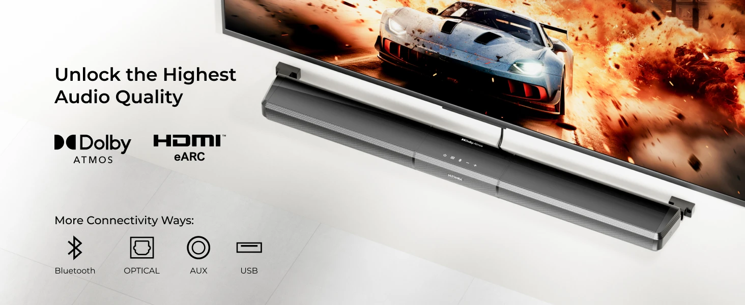 ULTIMEA 5.1ch Soundbar with Dolby Atmos, Soundbar with RGB Light & App Control, Bluetooth Speakers HDMI eARC for Home Cinema