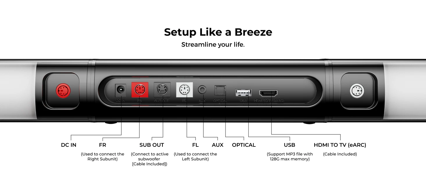 ULTIMEA 5.1ch Soundbar with Dolby Atmos, Soundbar with RGB Light & App Control, Bluetooth Speakers HDMI eARC for Home Cinema