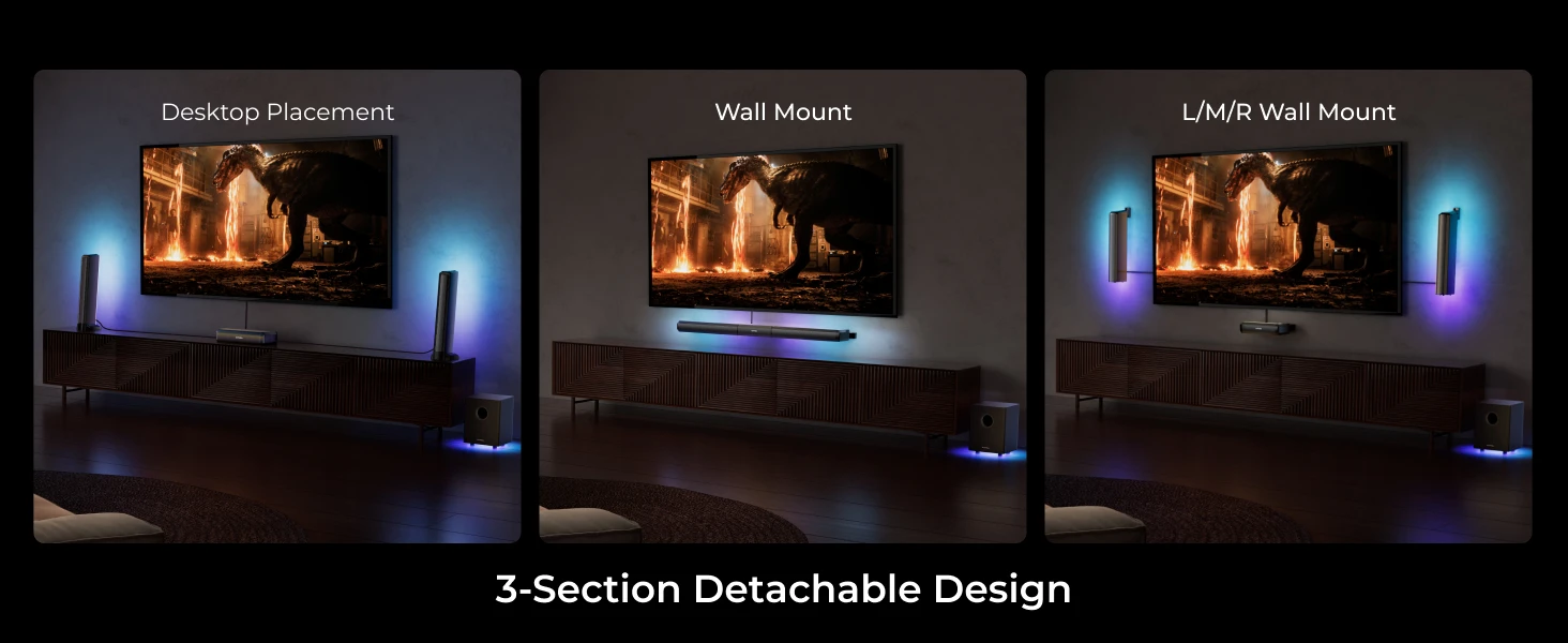 ULTIMEA 5.1ch Soundbar with Dolby Atmos, Soundbar with RGB Light & App Control, Bluetooth Speakers HDMI eARC for Home Cinema