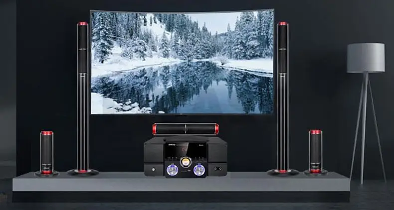 Bluetooth 5.1High Power HiFi Fever Subwoofer Surround Stereo Active Speaker Wooden 8Ω Fiber Coaxial TV Home Theater Audio Set