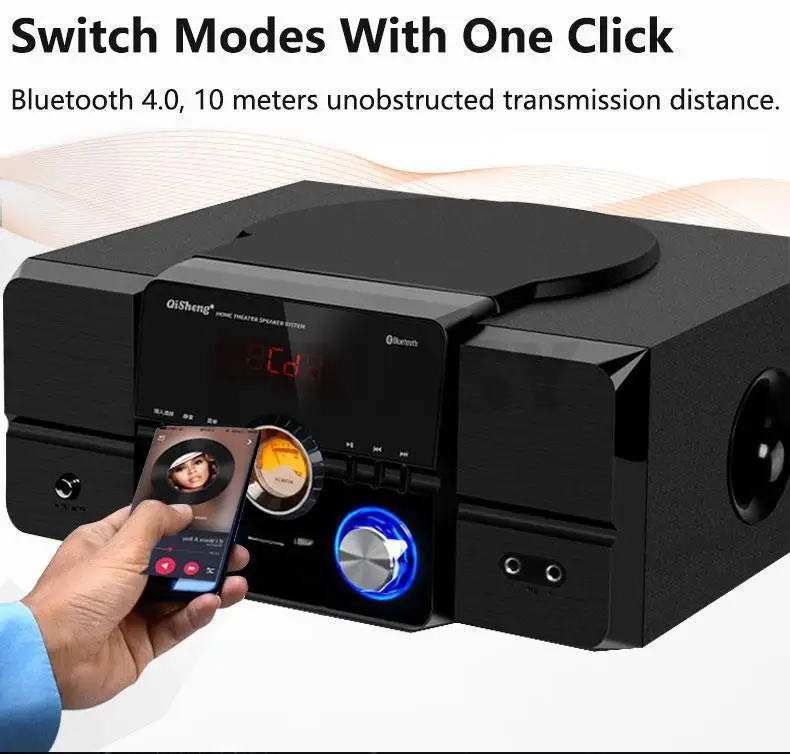 Bluetooth 5.1High Power HiFi Fever Subwoofer Surround Stereo Active Speaker Wooden 8Ω Fiber Coaxial TV Home Theater Audio Set