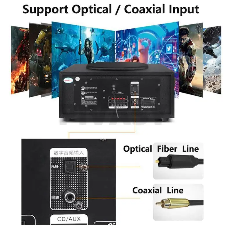 Bluetooth 5.1High Power HiFi Fever Subwoofer Surround Stereo Active Speaker Wooden 8Ω Fiber Coaxial TV Home Theater Audio Set