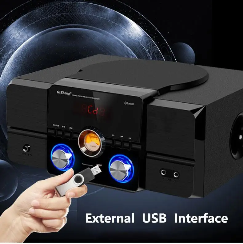 Bluetooth 5.1High Power HiFi Fever Subwoofer Surround Stereo Active Speaker Wooden 8Ω Fiber Coaxial TV Home Theater Audio Set