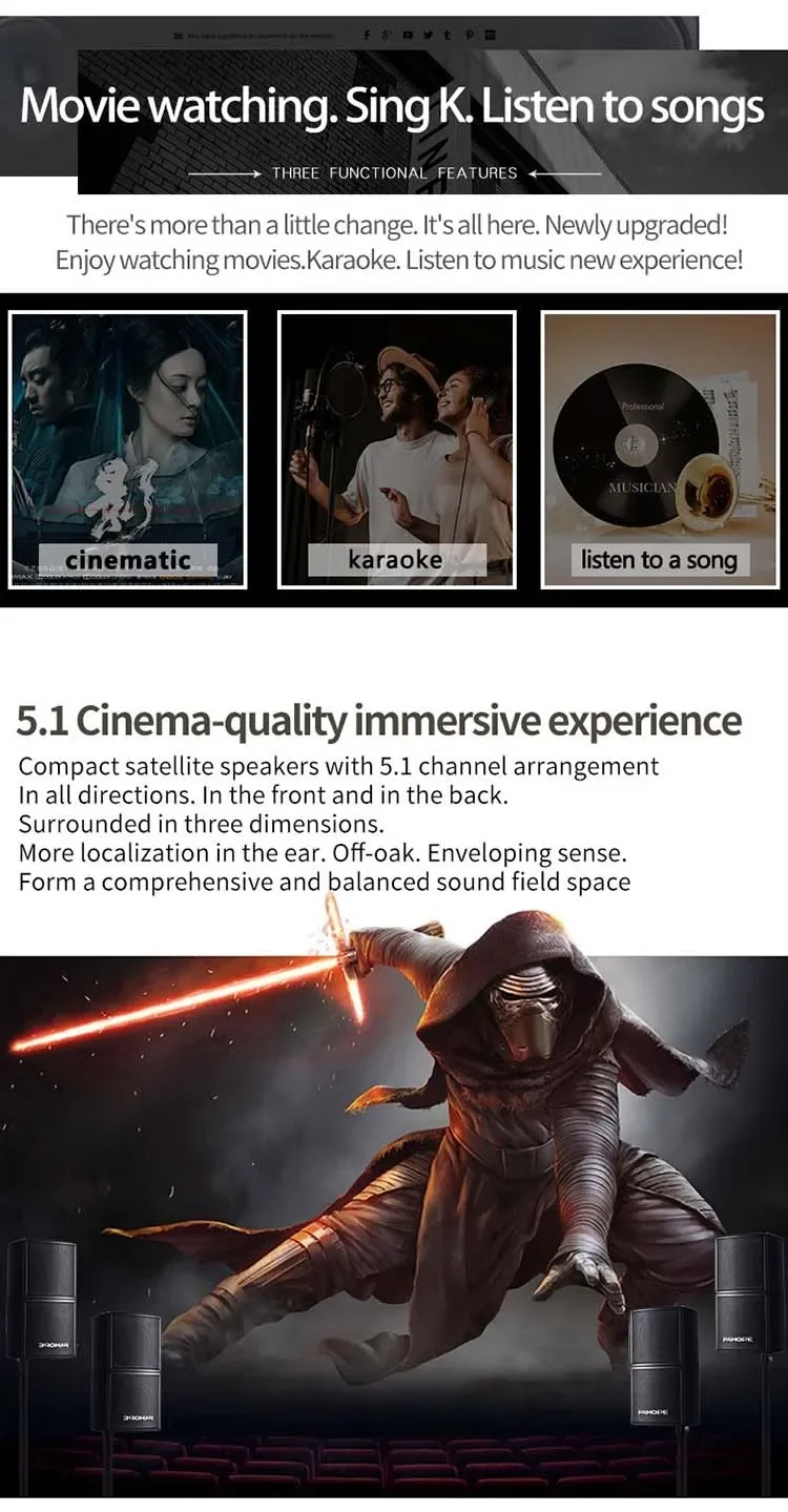Mini 5.1 Surround Home Theater System With Karaoke USB Wireless Microphone Amplifier Speaker Bt Home Theatre System