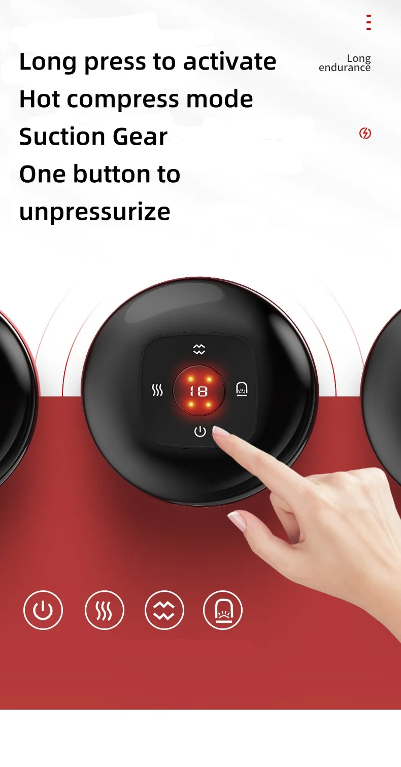 Body Scraping Massage Smart Electric Vacuum Cupping Heating Suction Cup Device Back Neck Arm Massger Beauty Massage Instrument