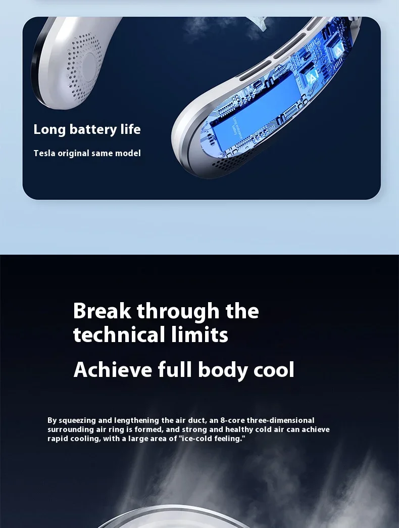 New Neck Air Conditioner Portable Neck Fan Rechargeable Semiconductor Cooling Bladeless Fan Outdoor Personal Fan Wearable Cooler