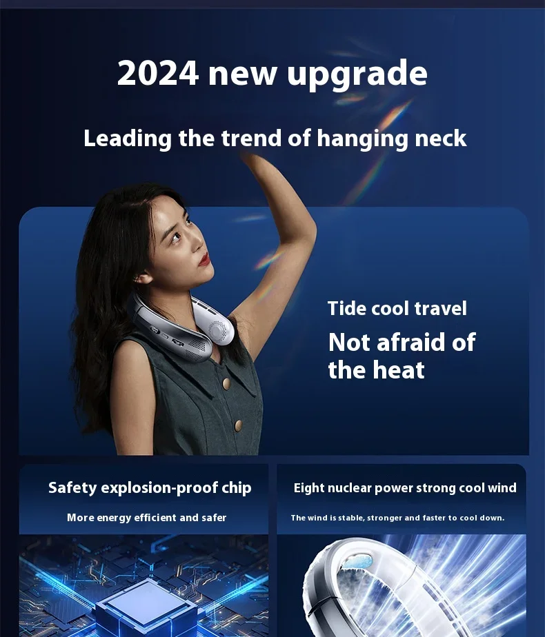 New Neck Air Conditioner Portable Neck Fan Rechargeable Semiconductor Cooling Bladeless Fan Outdoor Personal Fan Wearable Cooler
