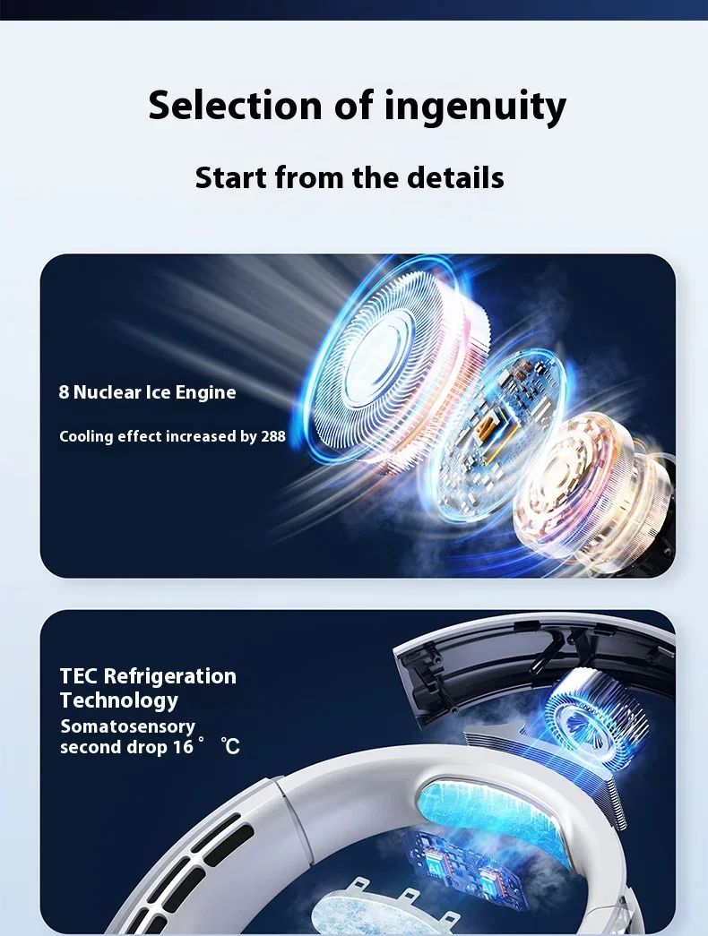 New Neck Air Conditioner Portable Neck Fan Rechargeable Semiconductor Cooling Bladeless Fan Outdoor Personal Fan Wearable Cooler