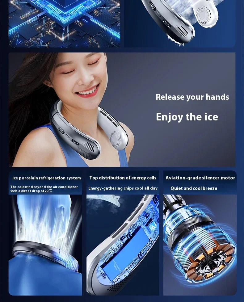 New Neck Air Conditioner Portable Neck Fan Rechargeable Semiconductor Cooling Bladeless Fan Outdoor Personal Fan Wearable Cooler