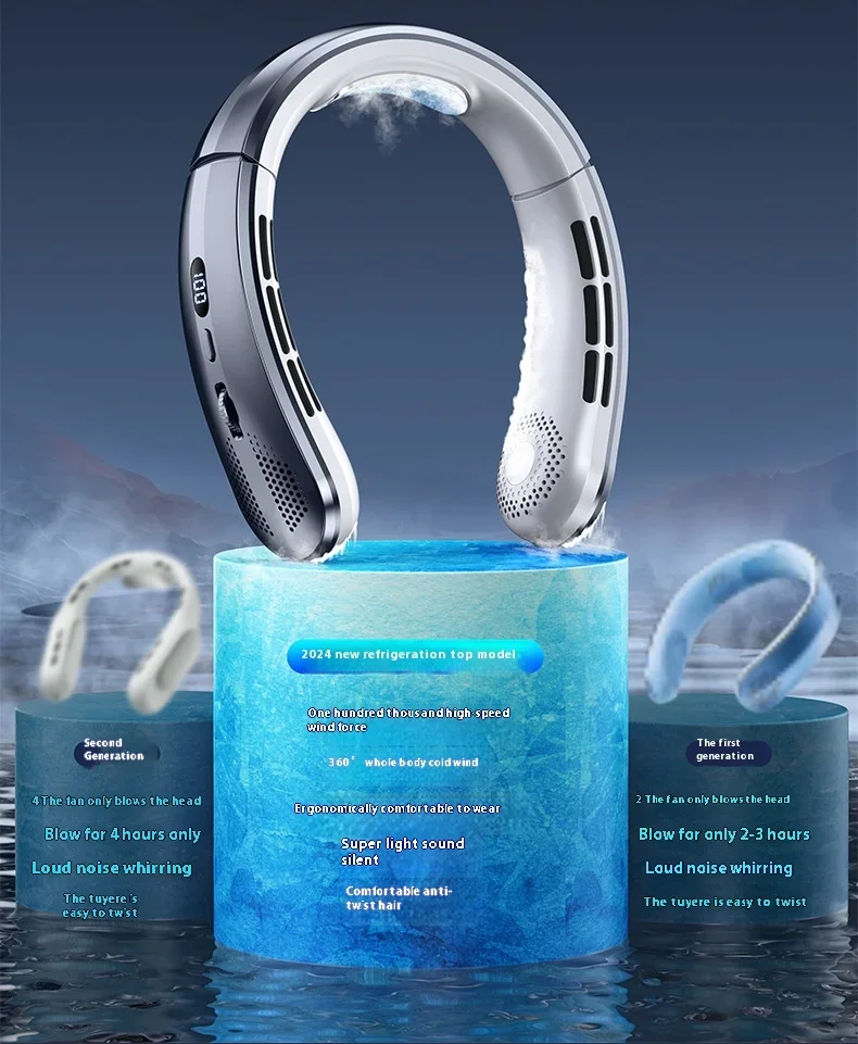 New Neck Air Conditioner Portable Neck Fan Rechargeable Semiconductor Cooling Bladeless Fan Outdoor Personal Fan Wearable Cooler