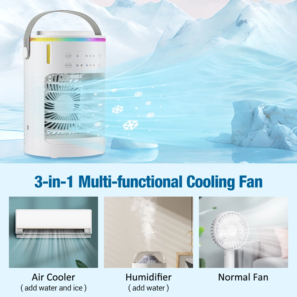 Air Conditioner Portable Fan Desktop Dual Spray Ultrasonic Atomization 3/4-Speed Mute Air Cooler Night Light Electric Home Fan