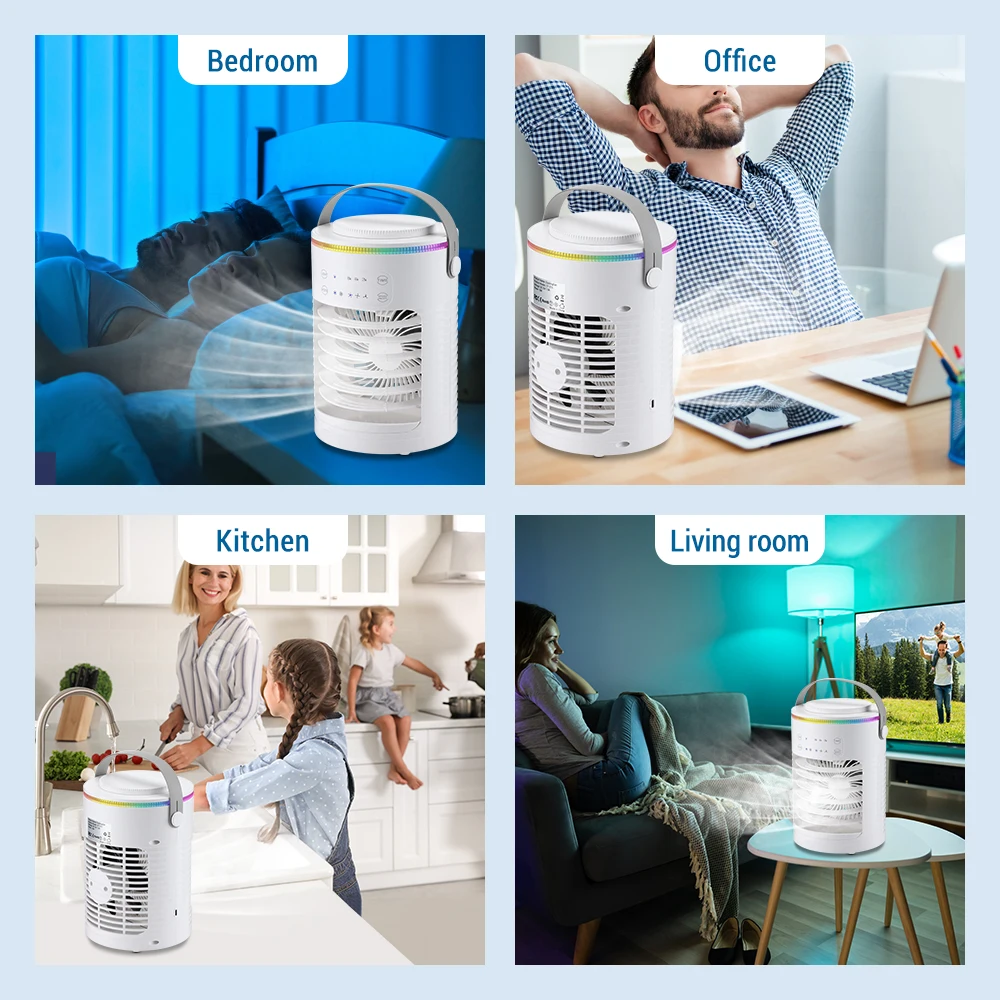 Air Conditioner Portable Fan Desktop Dual Spray Ultrasonic Atomization 3/4-Speed Mute Air Cooler Night Light Electric Home Fan