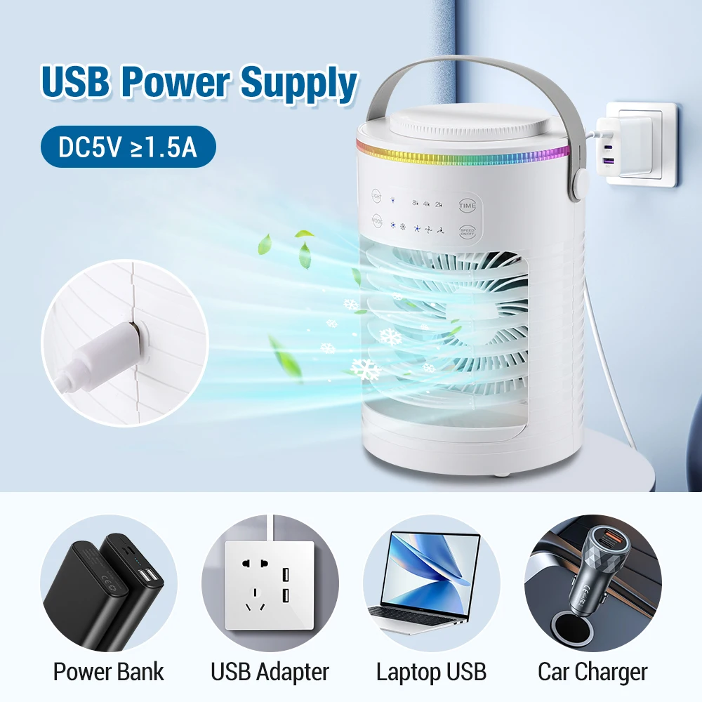 Air Conditioner Portable Fan Desktop Dual Spray Ultrasonic Atomization 3/4-Speed Mute Air Cooler Night Light Electric Home Fan