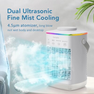 Air Conditioner Portable Fan Desktop Dual Spray Ultrasonic Atomization 3/4-Speed Mute Air Cooler Night Light Electric Home Fan - Image 2