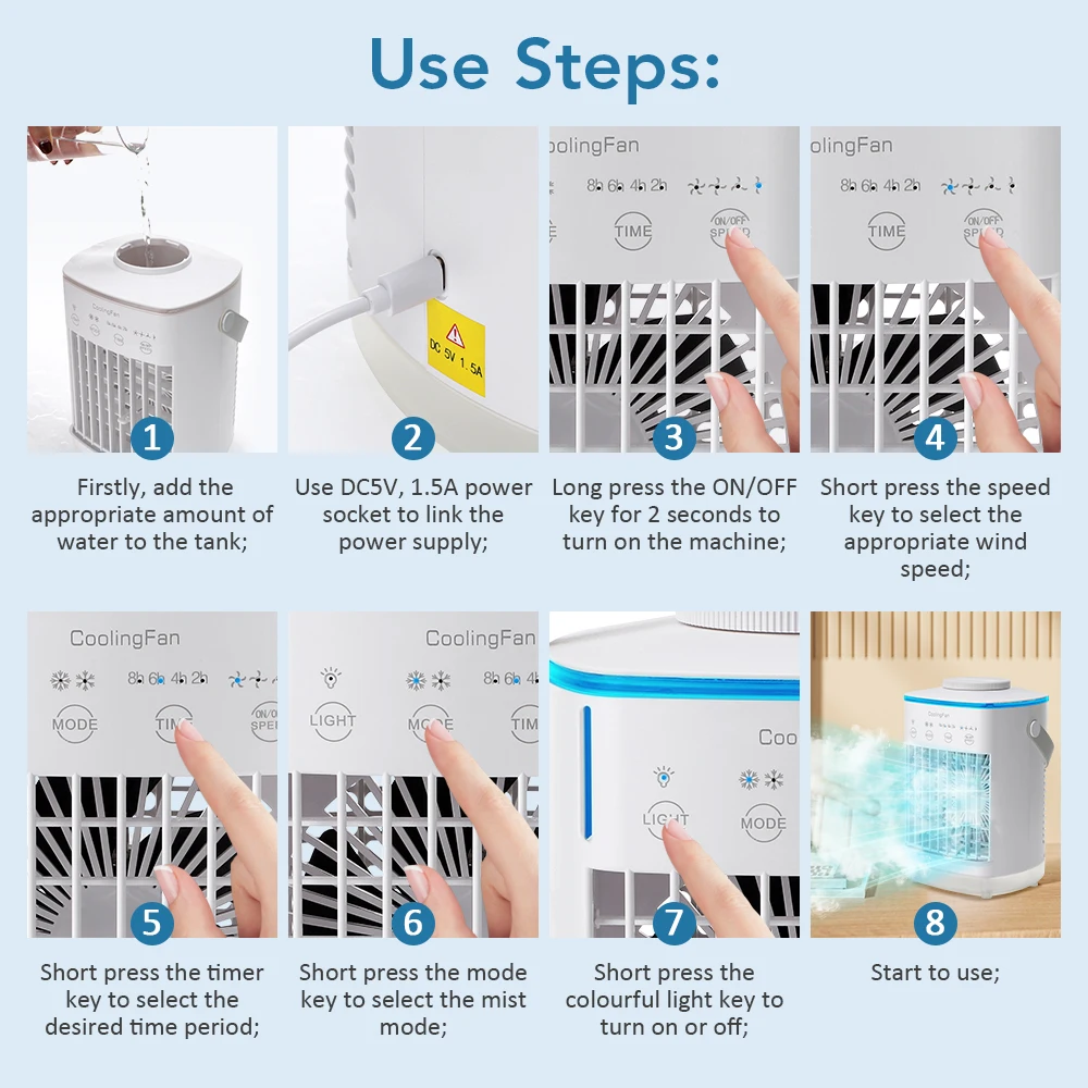 Air Conditioner Portable Fan Desktop Dual Spray Ultrasonic Atomization 3/4-Speed Mute Air Cooler Night Light Electric Home Fan