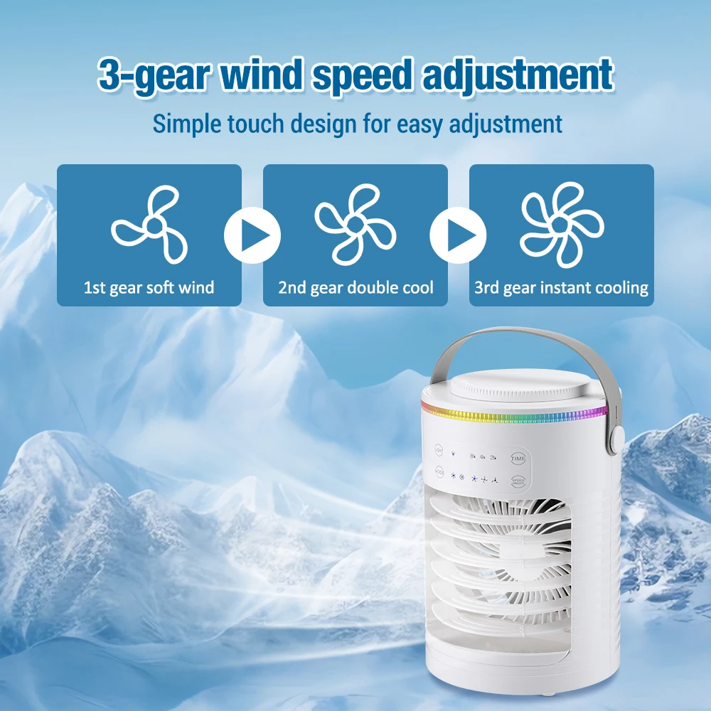 Air Conditioner Portable Fan Desktop Dual Spray Ultrasonic Atomization 3/4-Speed Mute Air Cooler Night Light Electric Home Fan