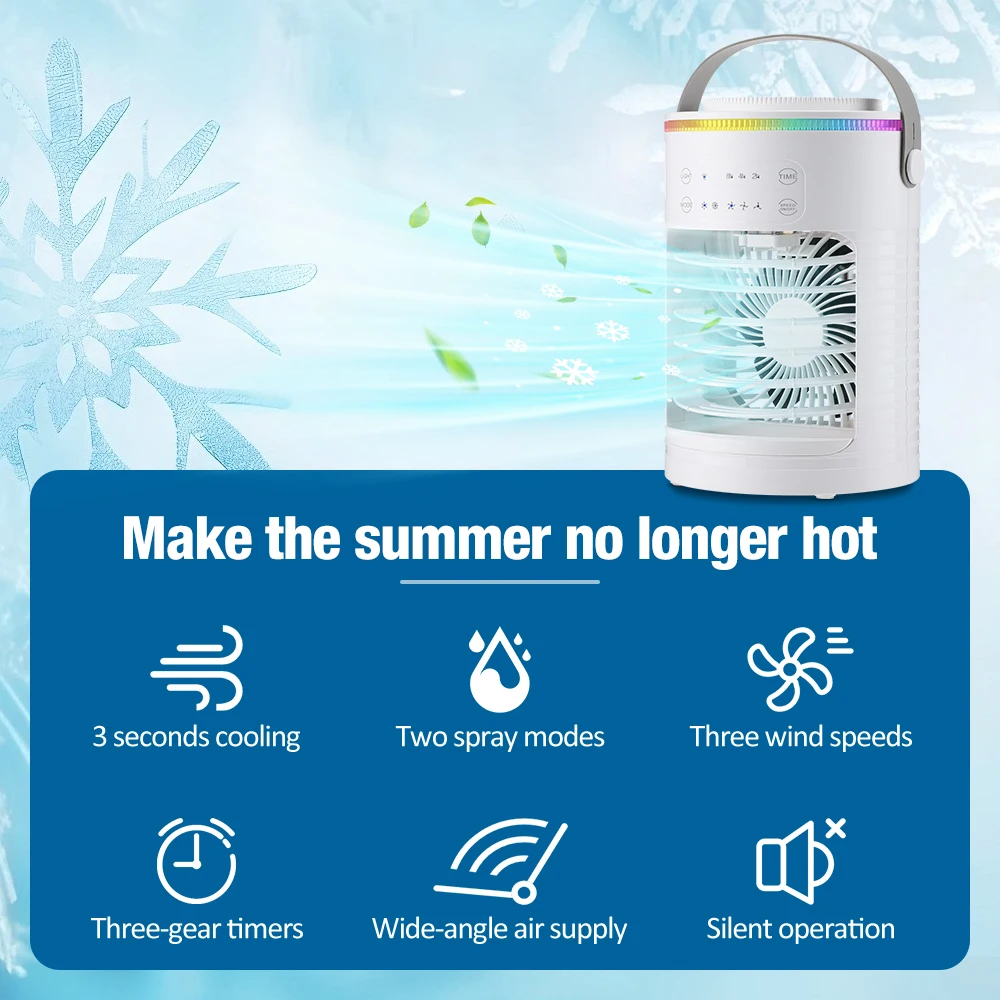 Air Conditioner Portable Fan Desktop Dual Spray Ultrasonic Atomization 3/4-Speed Mute Air Cooler Night Light Electric Home Fan