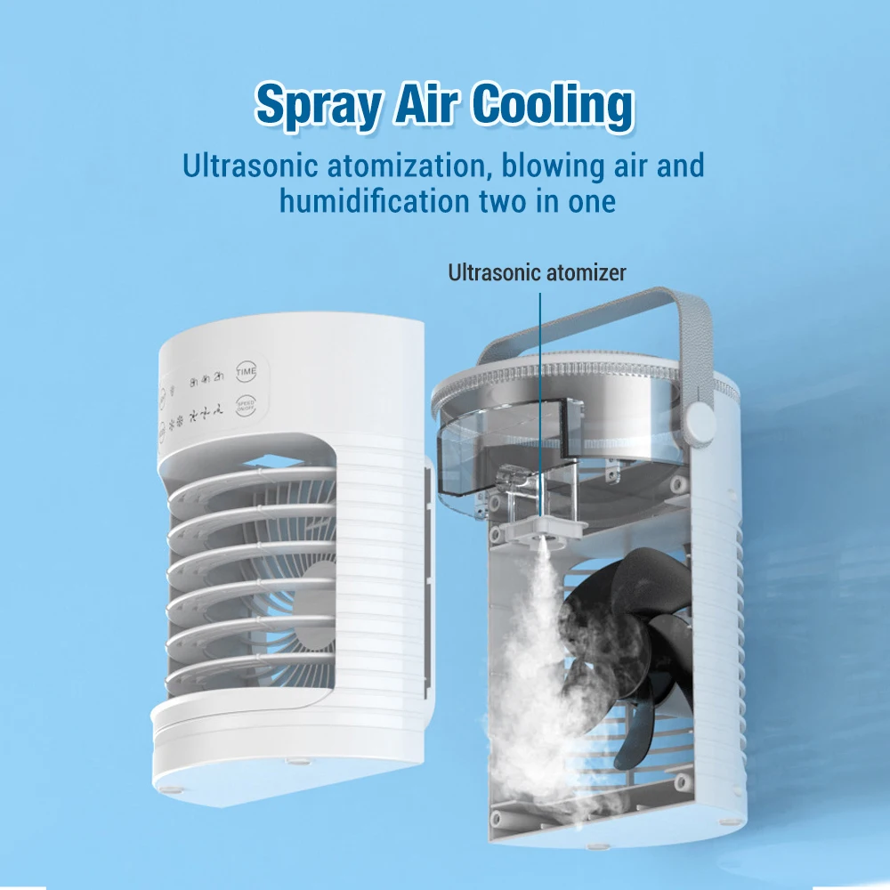 Air Conditioner Portable Fan Desktop Dual Spray Ultrasonic Atomization 3/4-Speed Mute Air Cooler Night Light Electric Home Fan