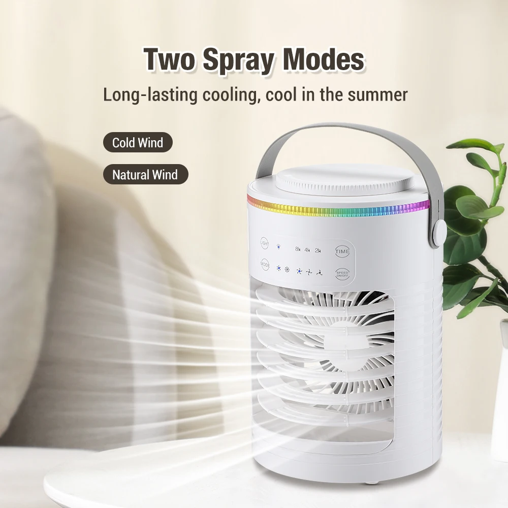 Air Conditioner Portable Fan Desktop Dual Spray Ultrasonic Atomization 3/4-Speed Mute Air Cooler Night Light Electric Home Fan