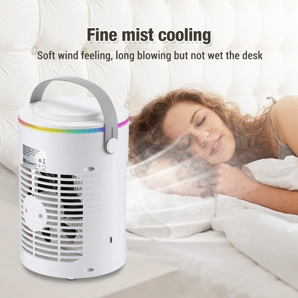 Air Conditioner Portable Fan Desktop Dual Spray Ultrasonic Atomization 3/4-Speed Mute Air Cooler Night Light Electric Home Fan