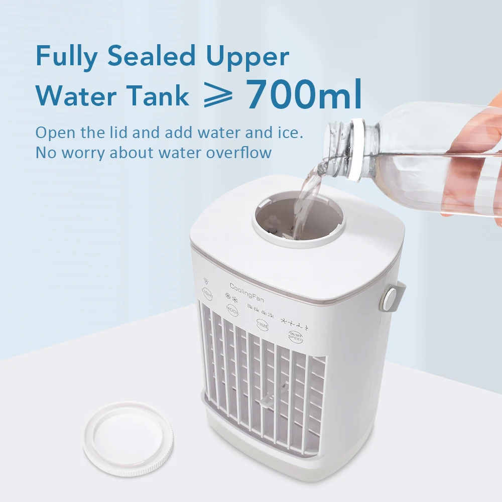 Air Conditioner Portable Fan Desktop Dual Spray Ultrasonic Atomization 3/4-Speed Mute Air Cooler Night Light Electric Home Fan