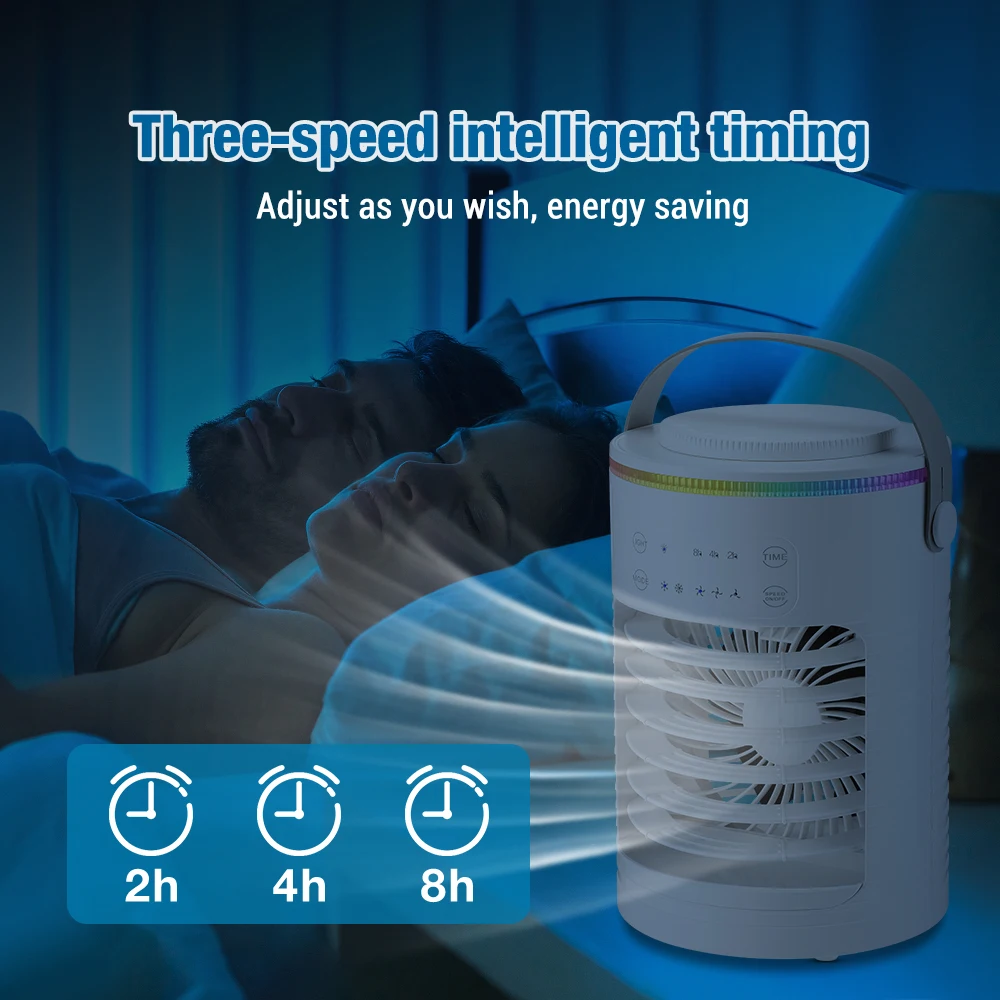 Air Conditioner Portable Fan Desktop Dual Spray Ultrasonic Atomization 3/4-Speed Mute Air Cooler Night Light Electric Home Fan