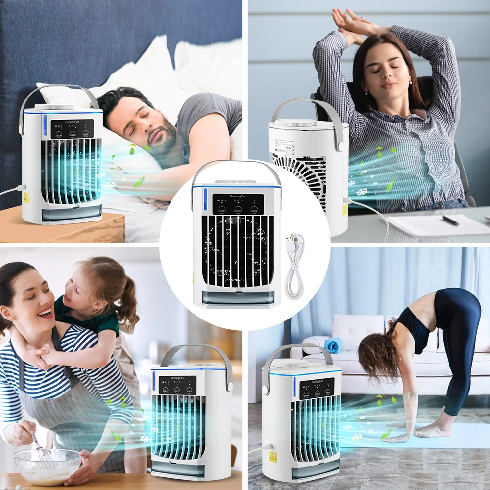 Portable Air Conditioner Mini Fan Cooler Air Cooler USB Air Conditioning 3 Gear Speed Air Cooling Fan Humidifier for Home Office