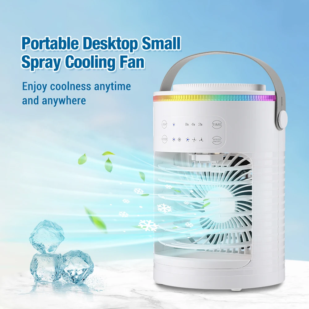 Air Conditioner Cooling Spray Fan Air Conditioner with Water Ice Evaporative Humidifier Quiet Air Cooler with Colorful Light