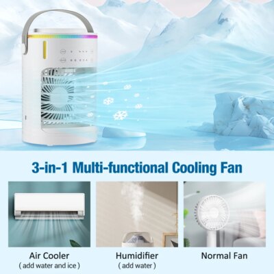 Air Conditioner Cooling Spray Fan Air Conditioner with Water Ice Evaporative Humidifier Quiet Air Cooler with Colorful Light - Image 4