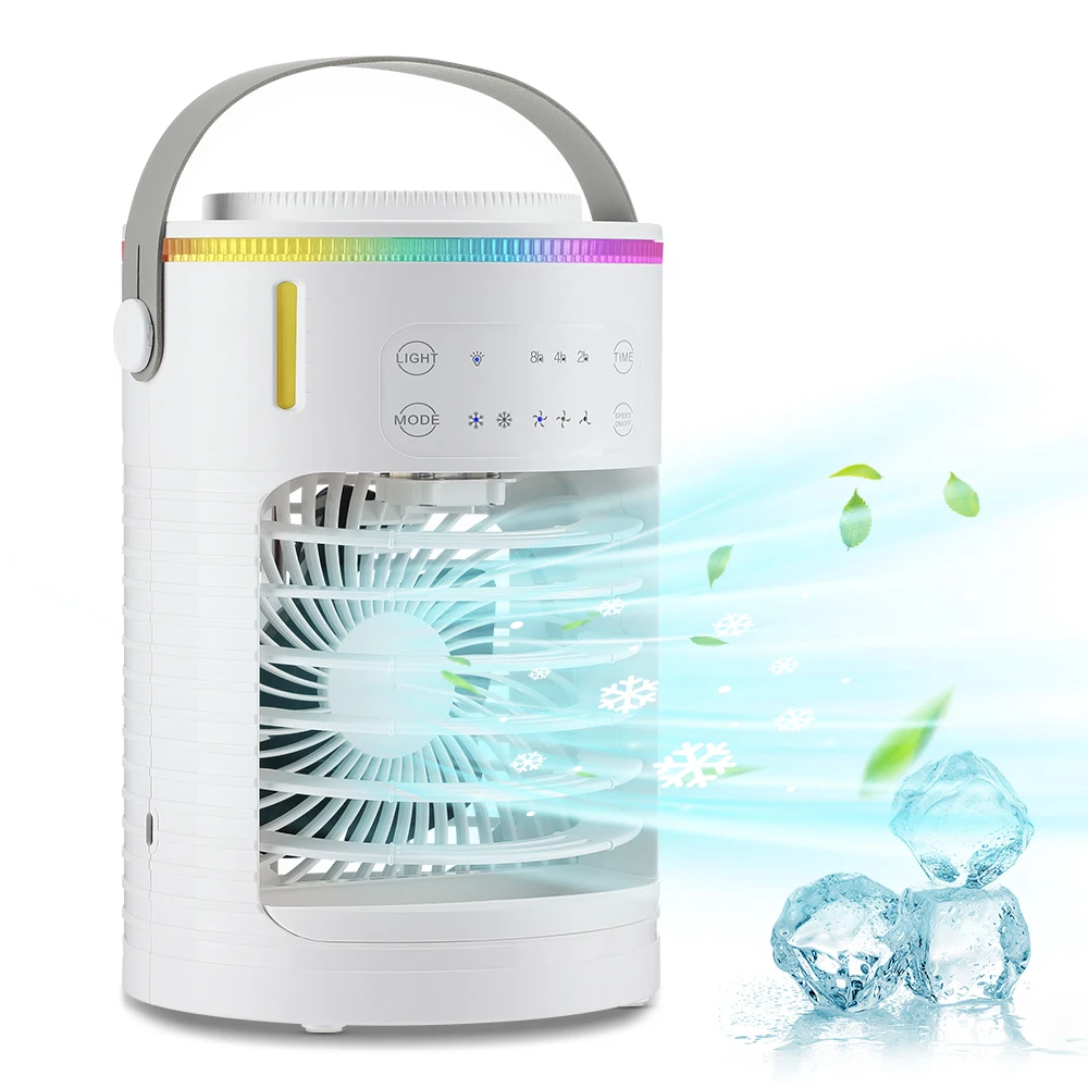 Air Conditioner Cooling Spray Fan Air Conditioner with Water Ice Evaporative Humidifier Quiet Air Cooler with Colorful Light