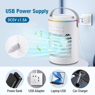 Air Conditioner Cooling Spray Fan Air Conditioner with Water Ice Evaporative Humidifier Quiet Air Cooler with Colorful Light - Image 5