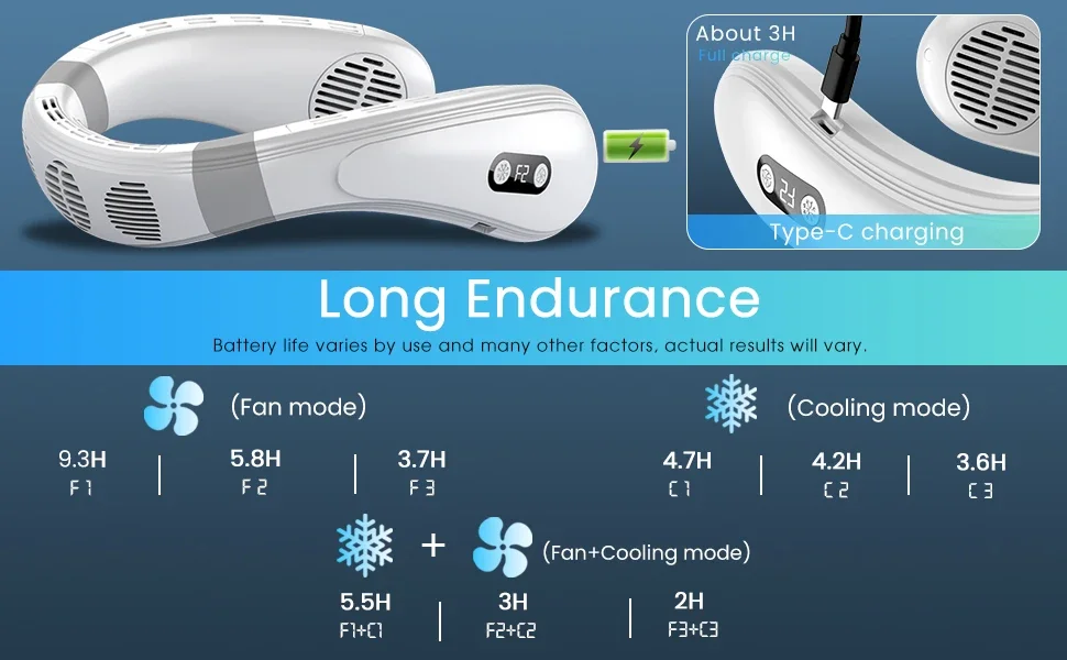 New Neck Air Conditioner Portable Neck Fan Rechargeable Semiconductor Cooling Bladeless Fan Outdoor Personal Fan Wearable Cooler