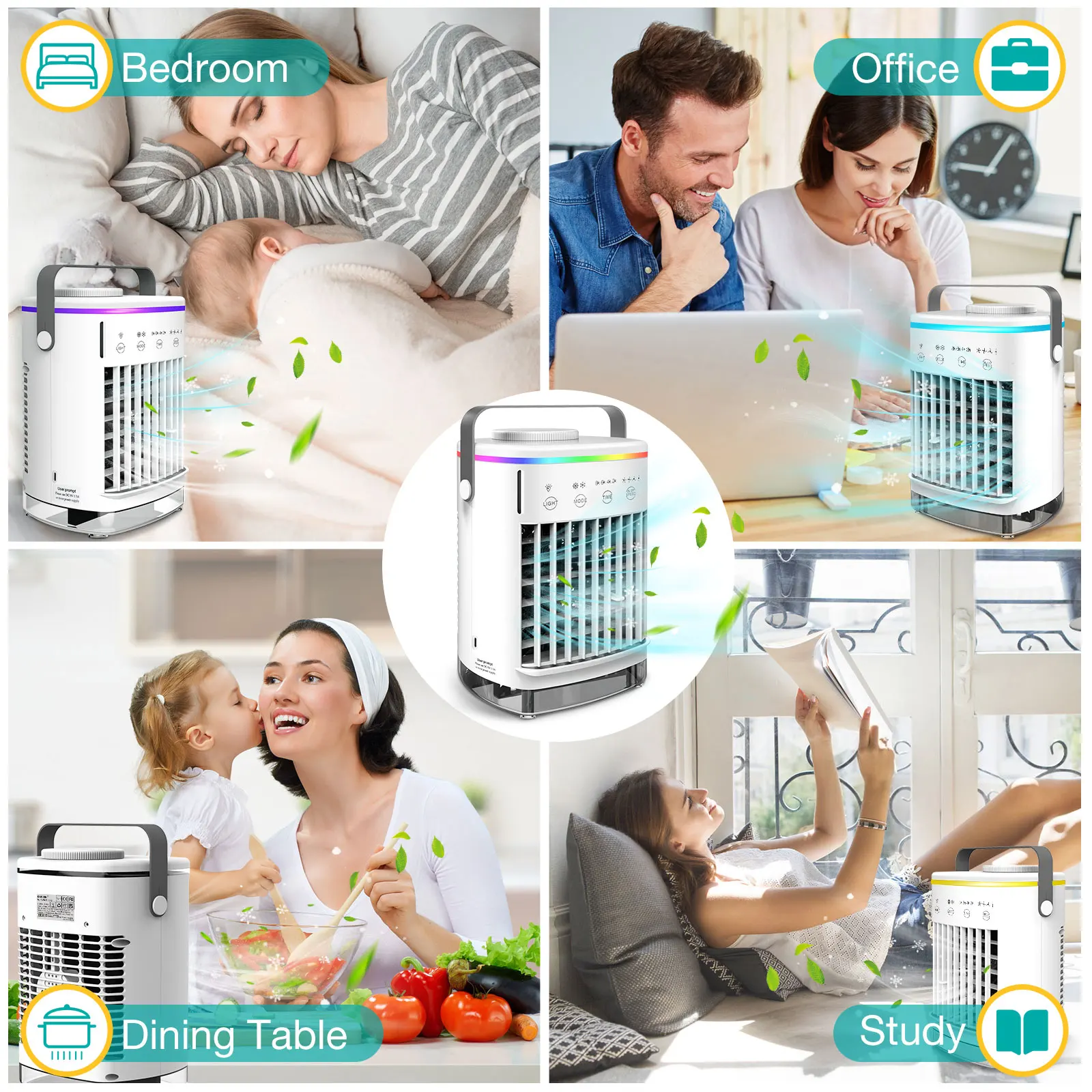 Mini Air Conditioner Air Cooler Fan Water Cooling Fan Air Conditioning Night Light Mobile Portable Air Conditioner Electric Fan