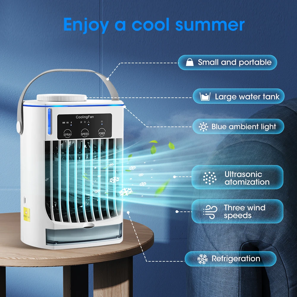 Mini Air Conditioner Air Cooler Fan Water Cooling Fan Air Conditioning Night Light Mobile Portable Air Conditioner Electric Fan