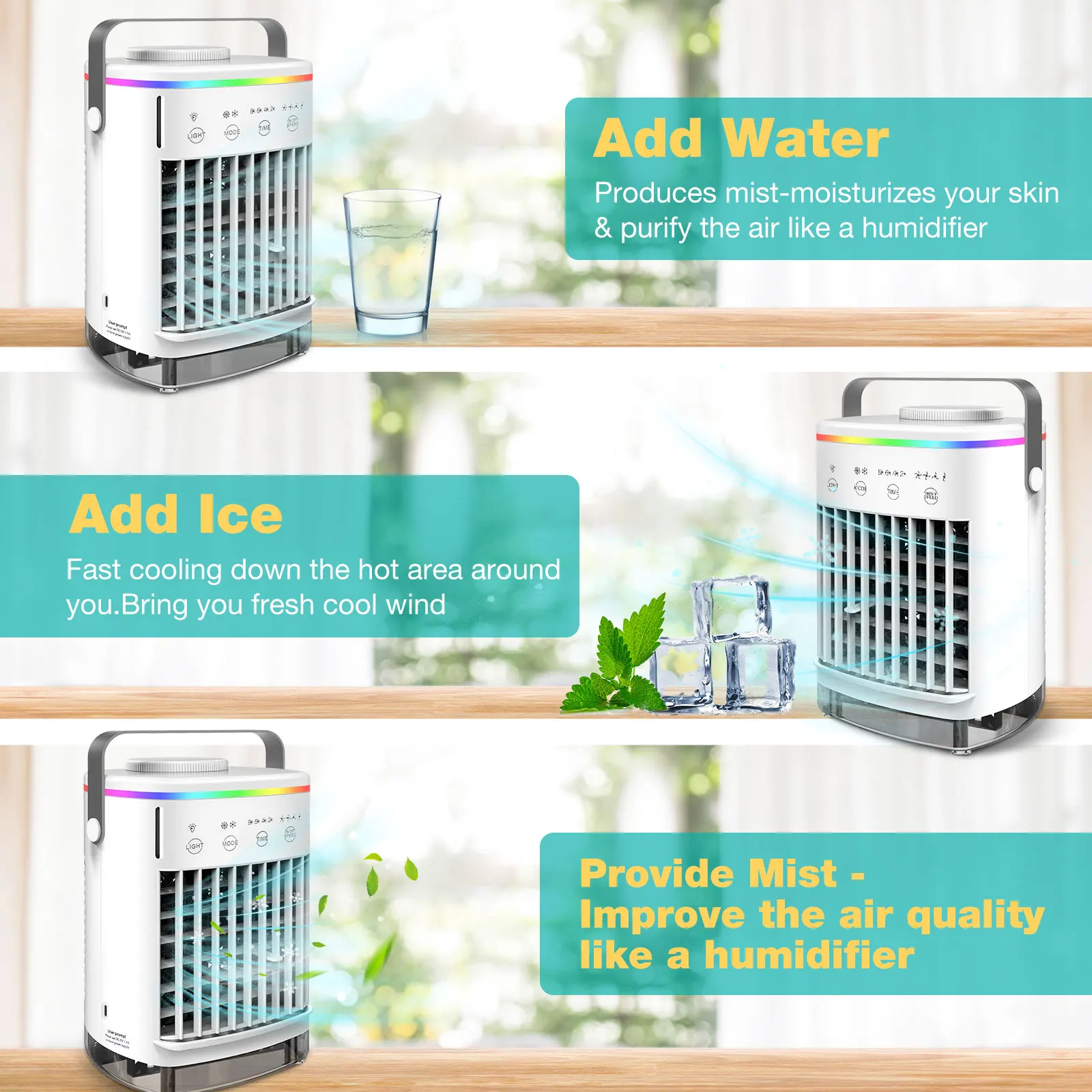 Mini Air Conditioner Air Cooler Fan Water Cooling Fan Air Conditioning Night Light Mobile Portable Air Conditioner Electric Fan