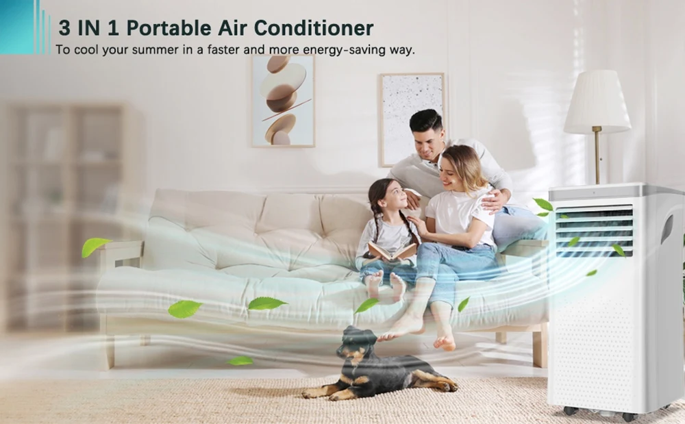 LUKO A011D1-7K 3 in 1 Portable Air Conditioner Dehumidifier, 7000BTU Cooling Capacity, 2 Wind Speeds, 24-Hour ,Remote Control