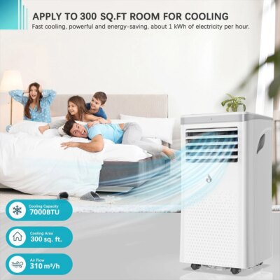 LUKO A011D1-7K 3 in 1 Portable Air Conditioner Dehumidifier, 7000BTU Cooling Capacity, 2 Wind Speeds, 24-Hour ,Remote Control - Image 6