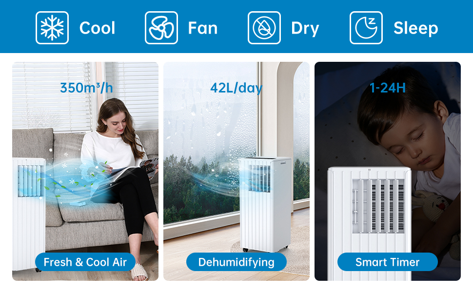 Mobile Air Conditioner, 9000 BTU,Cooling, Ventilation And Dehumidification 3 In 1, Room Size Up To 75m³ (25㎡), With Exhaust Pipe Mobile Air Conditioner, 9000 BTU,Cooling, Ventilation And Dehumidification 3 In 1, Room Size Up To 75m³ (25㎡), With Exhaust Pipe
