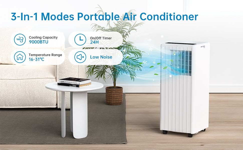 Mobile Air Conditioner, 9000 BTU,Cooling, Ventilation And Dehumidification 3 In 1, Room Size Up To 75m³ (25㎡), With Exhaust Pipe Mobile Air Conditioner, 9000 BTU,Cooling, Ventilation And Dehumidification 3 In 1, Room Size Up To 75m³ (25㎡), With Exhaust Pipe