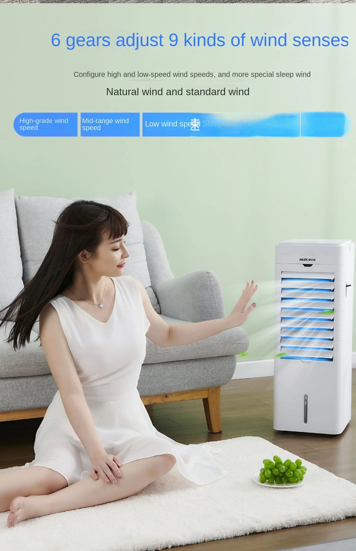 220V Innovative AUX Portable Air Conditioner Fan, Dual-Use Cold Air Fan with Heating and Cooling Features A