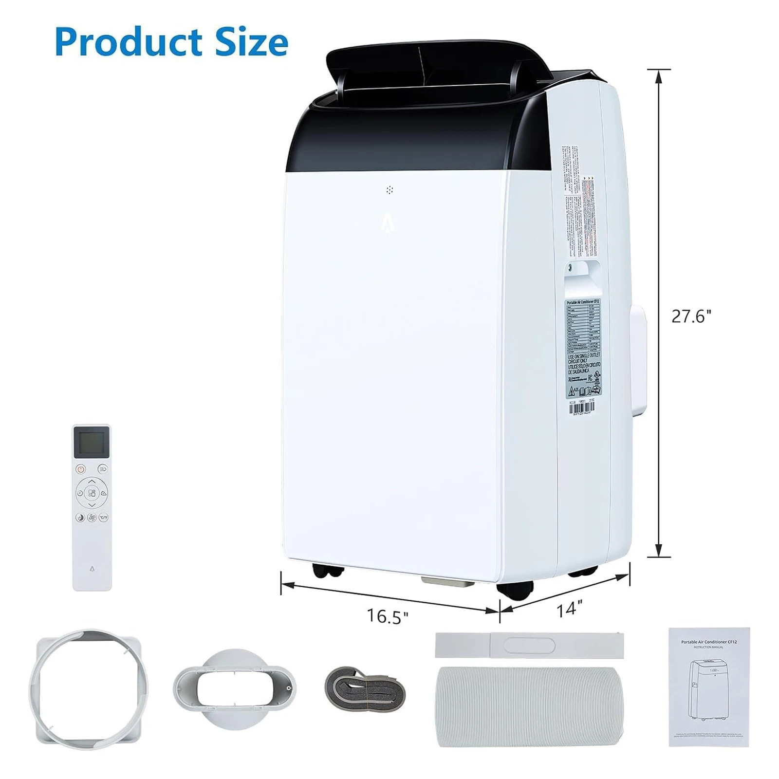 3 in 1 Portable Air Conditioner with Remote Control 10000 Btus/H 2.6 kW 42L/Day Dehumidification 2 Speed Fan, Cooling, 24H Timer