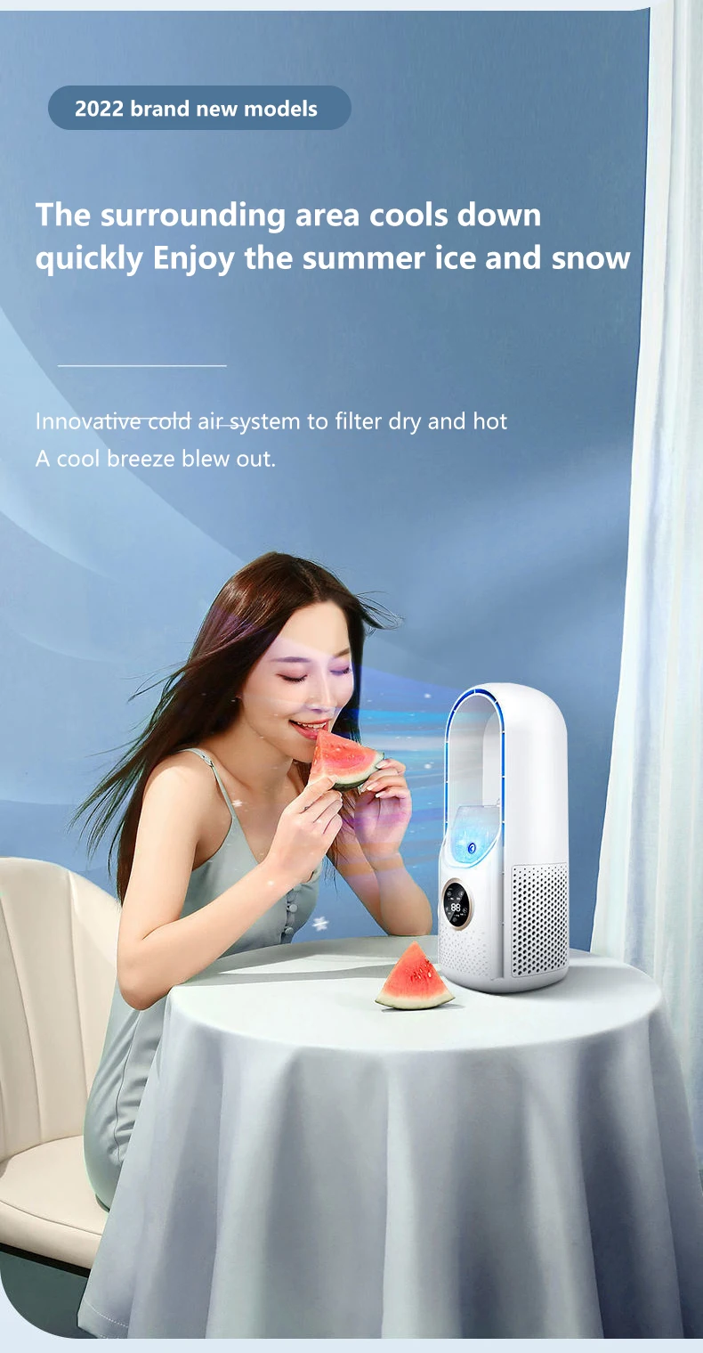 Bladeless Fan Portable Air Conditioner LED Display Desktop Fanless Blade Cooler Cooling Fan Tower Air Cooler  for Office Bedroom