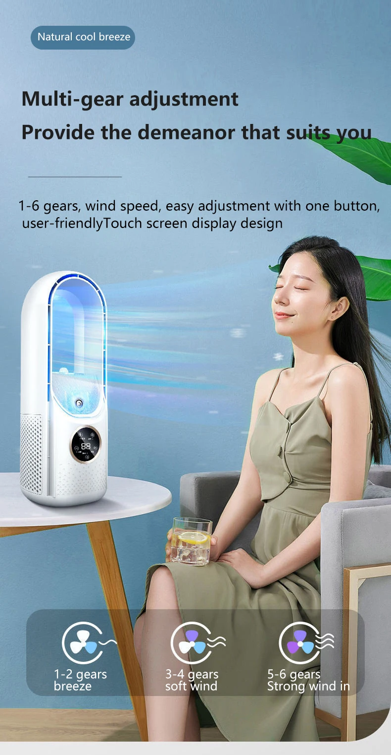 Bladeless Fan Portable Air Conditioner LED Display Desktop Fanless Blade Cooler Cooling Fan Tower Air Cooler  for Office Bedroom
