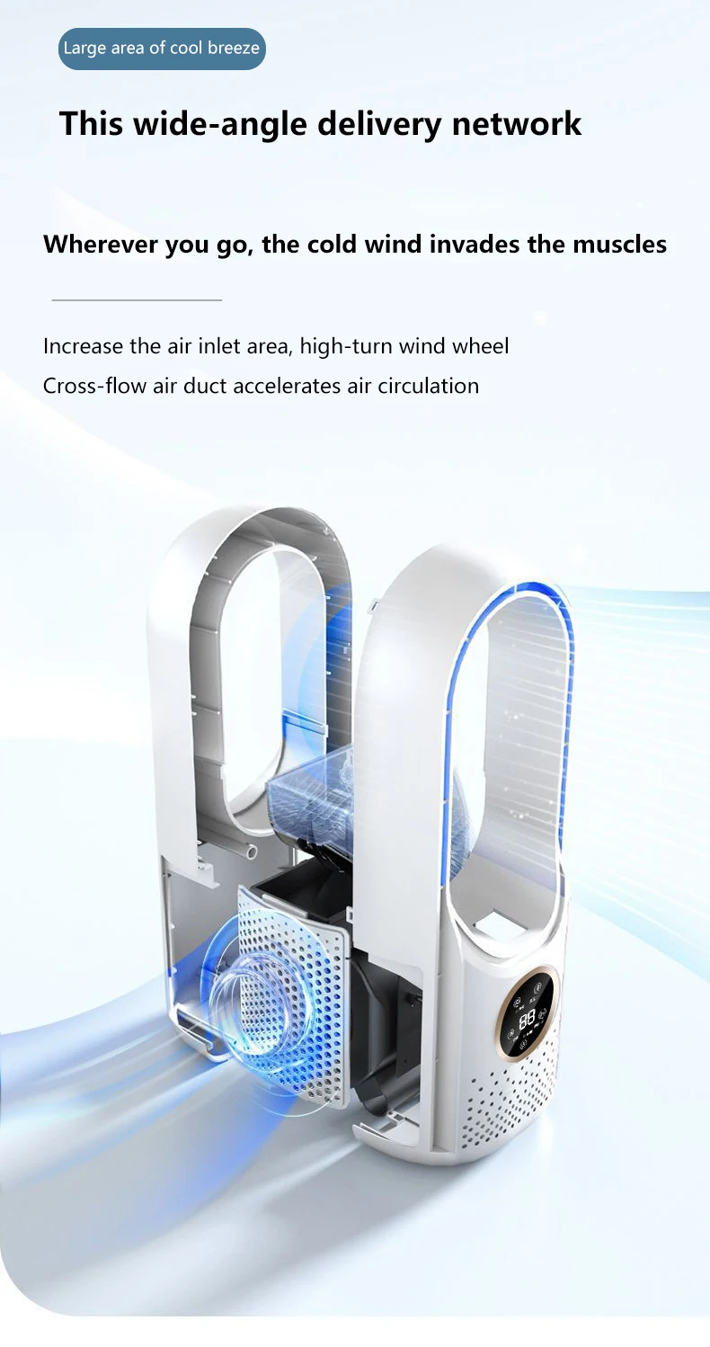 Bladeless Fan Portable Air Conditioner LED Display Desktop Fanless Blade Cooler Cooling Fan Tower Air Cooler  for Office Bedroom