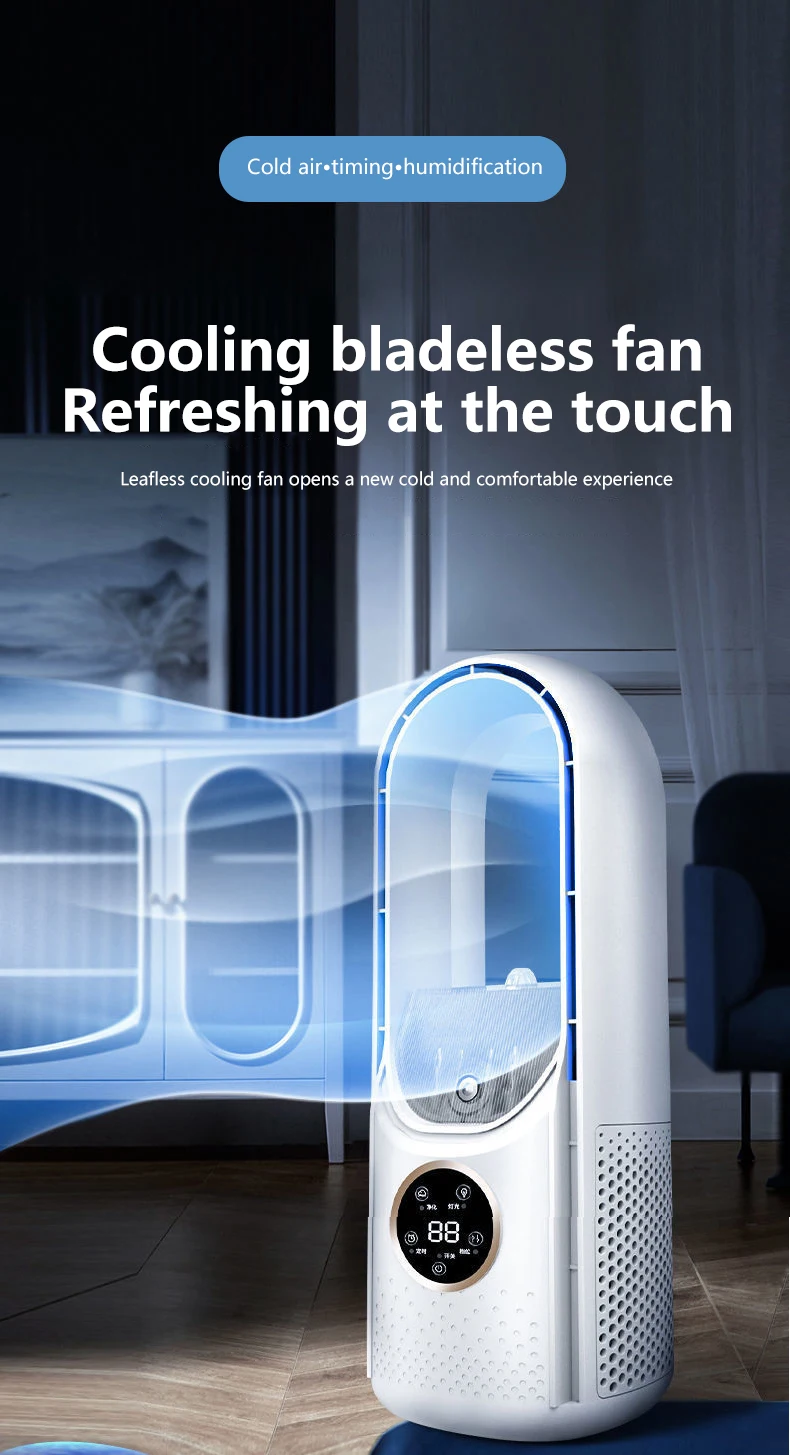 Bladeless Fan Portable Air Conditioner LED Display Desktop Fanless Blade Cooler Cooling Fan Tower Air Cooler  for Office Bedroom
