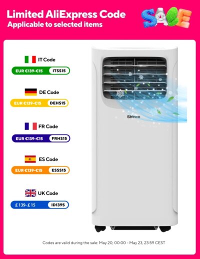 SHINCO Mobile Air Conditioner with Exhaust Hose, 9000BTU, 2.6 kW, Cooling & Ventilating & Dehumidifying, Mobile Air Conditioner