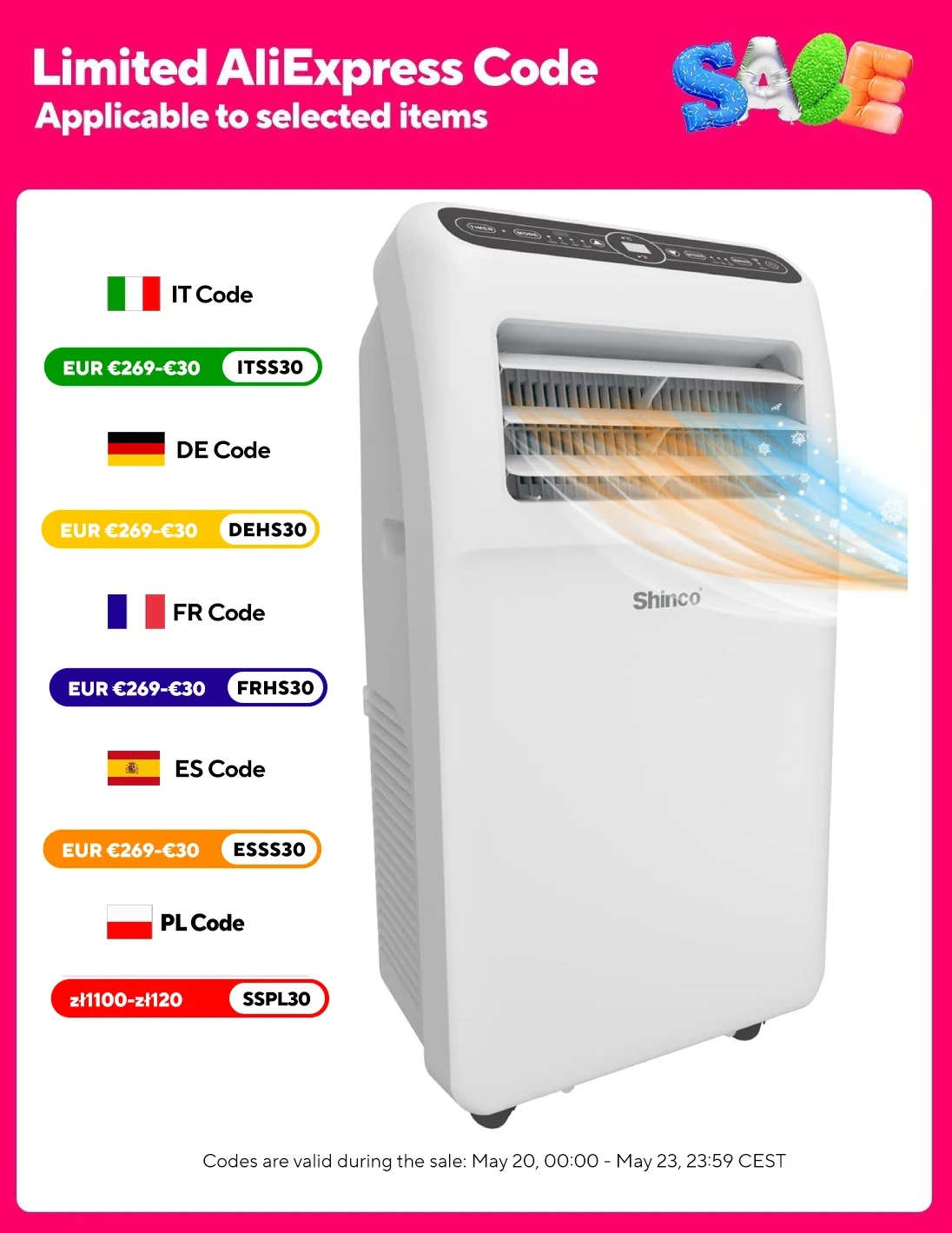 SHINCO Mobile Air Conditioner with Exhaust Hose, 12000BTU, 3.5 kw, Cooling & Ventilating & Dehumidifying, Mobile Air Conditioner