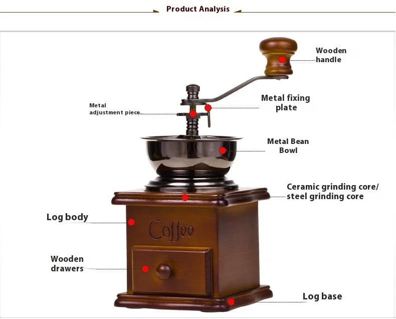 Vintage Manual Coffee Grinder Portable Wooden Manul Hand Crank Coffee Maker Tool Barista Household Coffeeware Coffee Accessories