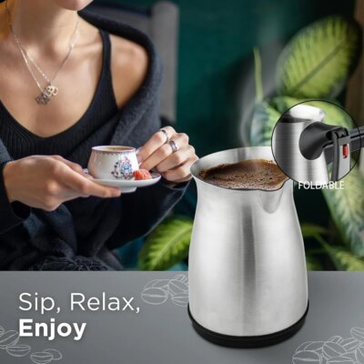 600W Turkish Coffee Pot Portable Coffee Maker Italian Arabic Greek Mocha Pot Coffee Machine Foldable Handle Easy for Home Travel - Image 6