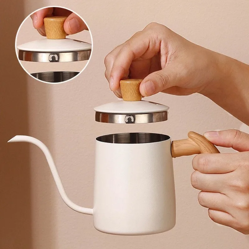 Coffee Hand Brewing Pot Stainless Steel Hand Coffee Maker Kettle Gooseneck Kettle with Wooden Handle Coffee Equipment Home Use